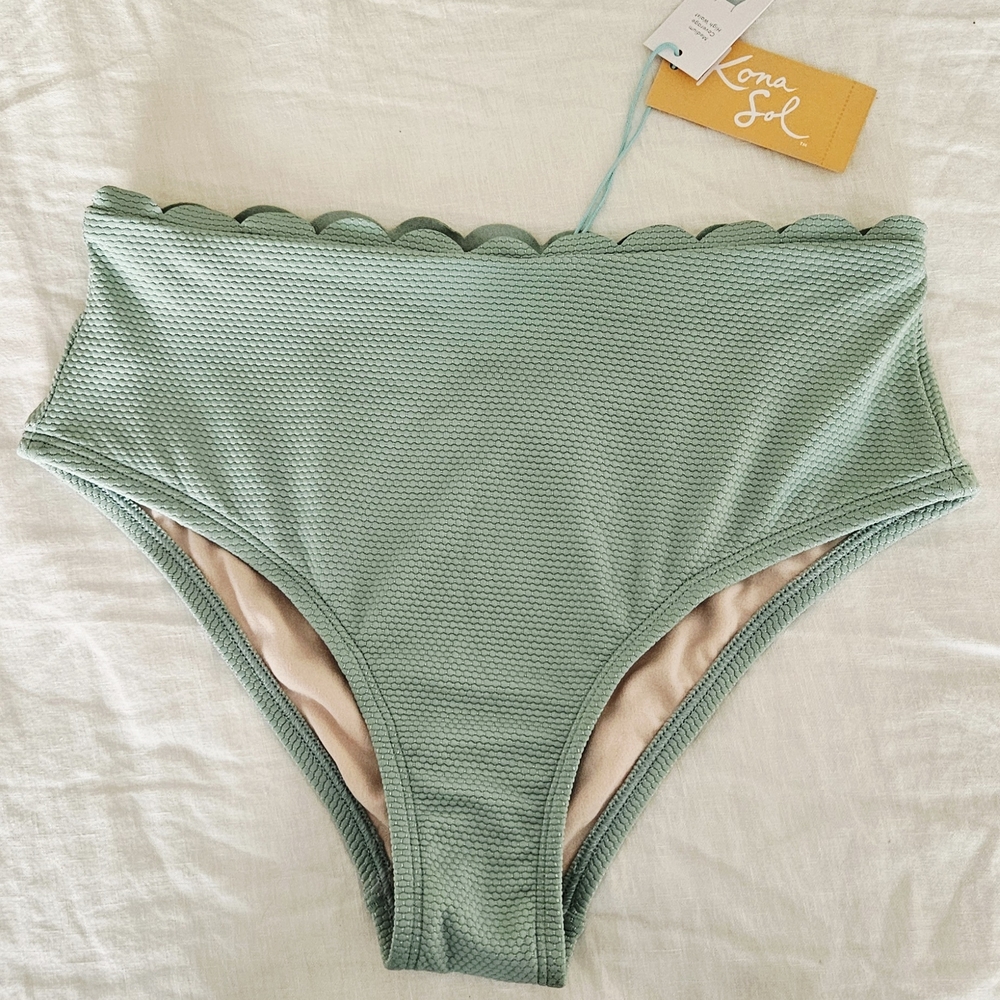 Kona Sol Green Scalloped Bikini Bottom